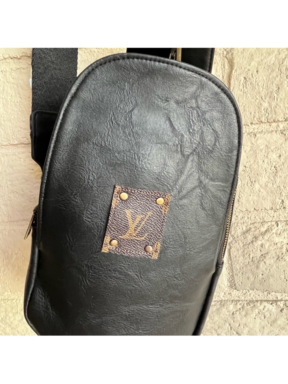 Vegan Crossbody backpack black with monogram LV canvas